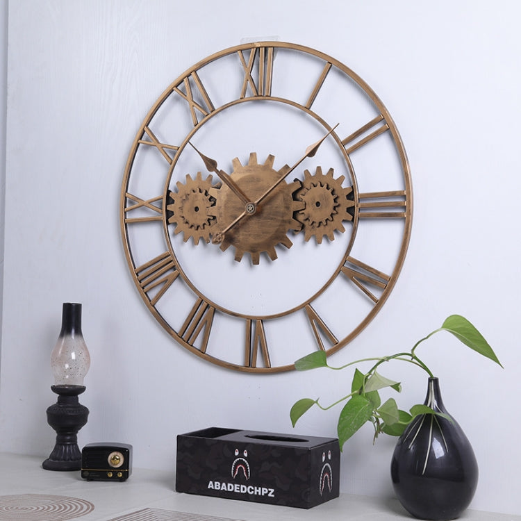 60cm Vintage Iron Round Gear Wall Clock Silent Large Art Clock(Gold+Gold Needle) - Wall Clock by PMc TechLife | Online Shopping South Africa | PMc TechLife | Buy Now Pay Later Mobicred