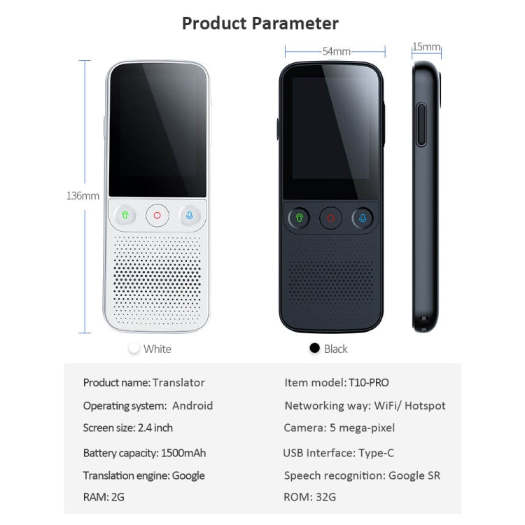 T10Pro Wifi Artificial Intelligence Photo / Recording Translating Machine Supports 138 Languages(White) - by PMC TechLife | Online Shopping South Africa | PMC TechLife | Buy Now Pay Later Mobicred