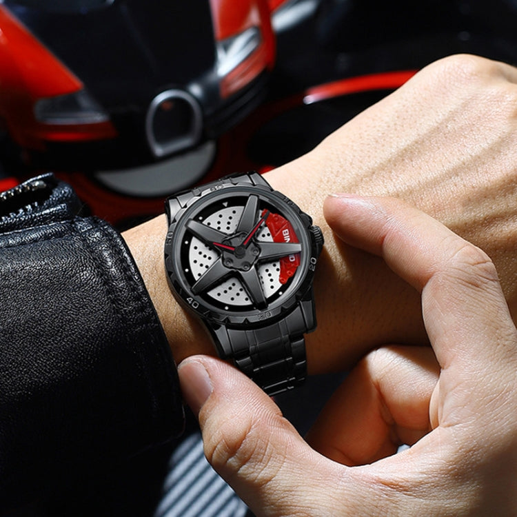 BINBOND D002 Car Hub Dial Multifunctional Waterproof and Wear-resistant Men's Watch(Black Steel-Red) - free shipping - PMC TechLife - Order now!