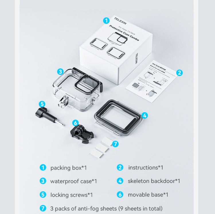 For GoPro Hero11 Black / HERO10 Black / HERO9 Black TELESIN Waterproof Case Full Scene Anti-Fog Underwater Diving Housing - free shipping - PMC TechLife - Order now!