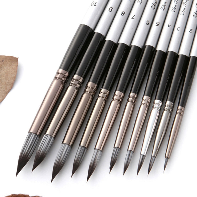 10 In 1 Nylon Hair Watercolor Paint Brush Set Wooden Handle Round Pointed Acrylic Painting Pens(Silver Black) - Art Supplies by PMC TechLife | Online Shopping South Africa | PMC TechLife | Buy Now Pay Later Mobicred