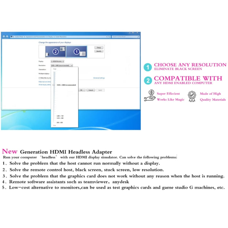 2pcs Graphics Card Spoofer HDMI Dummy Load Simulates HD Displays(Gold) - Converter by PMC TechLife | Online Shopping South Africa | PMC TechLife | Buy Now Pay Later Mobicred