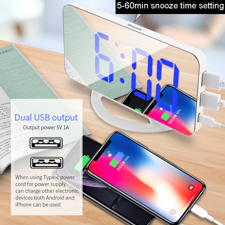 TS-8201 LED Digital Mirror Alarm Clock Big Screen Dual USB Desktop Table Clock, Color: RGB Display White Shell - free shipping - PMc TechLife - Order now!