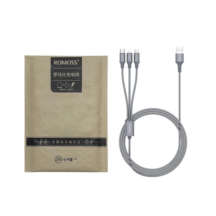 ROMOSS CB25 3 In 1 3.5A 8 Pin + Micro USB + Type C/USB-C Cable 1m(Blue) - Multifunction Cable by ROMOSS | Online Shopping South Africa | PMC Jewellery | Buy Now Pay Later Mobicred