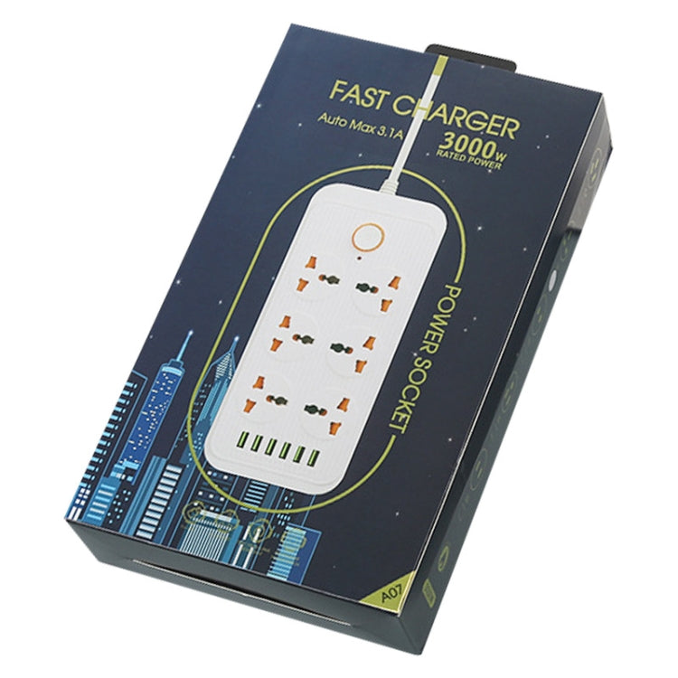 A07 2m 3000W 6 Plugs + 6-USB Ports Multifunctional Flame-retardant Socket with Switch(US Plug) - Extension Socket by PMC TechLife | Online Shopping South Africa | PMC TechLife | Buy Now Pay Later Mobicred