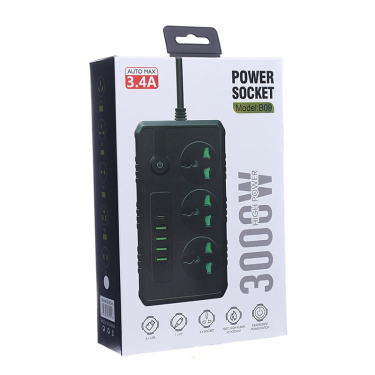 B09 2m 3000W 3 Plugs + PD + 4-USB Ports Multifunctional Flame-Retardant Socket With Switch(US Plug) - Extension Socket by PMC TechLife | Online Shopping South Africa | PMC TechLife | Buy Now Pay Later Mobicred