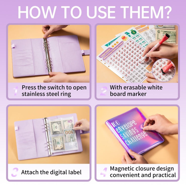 100 Day Savings Challenge A5 Loose Leaf Cash Budget Notebook(Rose Red) - Notebooks by PMC TechLife | Online Shopping South Africa | PMC TechLife