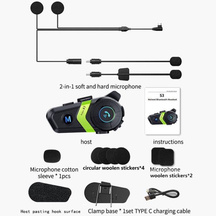 S3 Motorcycle Helmet Bluetooth Headset For Full and Half Helmets(Green) - Motorcycle Walkie Talkie by PMC TechLife | Online Shopping South Africa | PMC TechLife | Buy Now Pay Later Mobicred