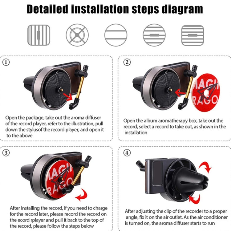 Gramophone+3pcs Refill Aroma Car Aroma Diffuser Air Vent Rotating Retro Gramophone Fragrance Diffuser Ornament - Air Freshener by PMC TechLife | Online Shopping South Africa | PMC TechLife | Buy Now Pay Later Mobicred