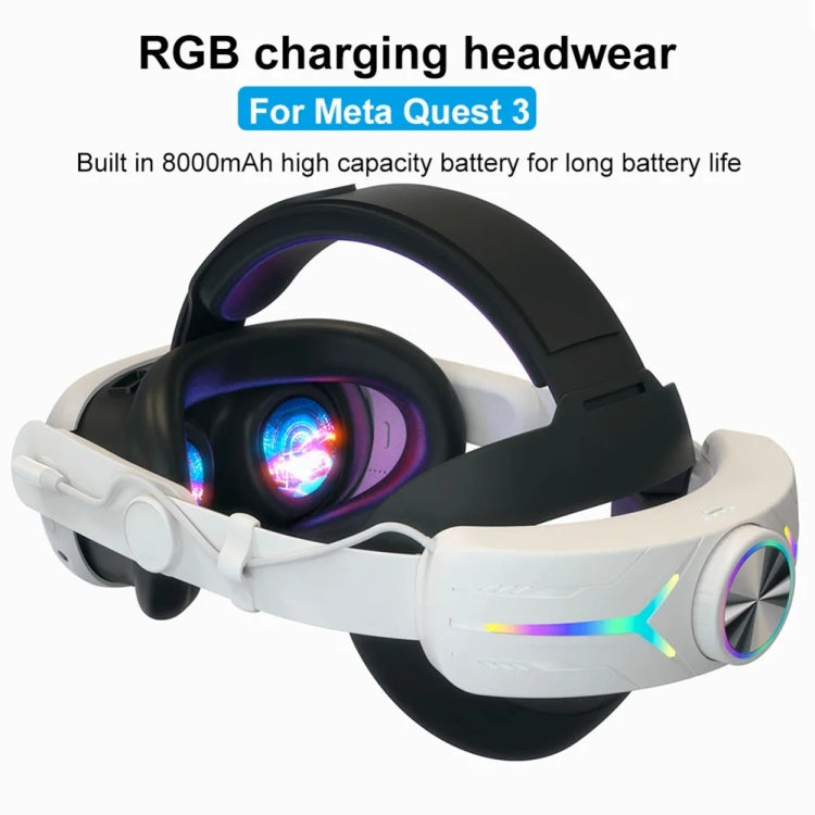 For Meta Quest 3 USB Rechargeable RGB Lighting Effect Adjustable Foldable Headset(Black) - VR Accessories by PMC TechLife | Online Shopping South Africa | PMC TechLife | Buy Now Pay Later Mobicred