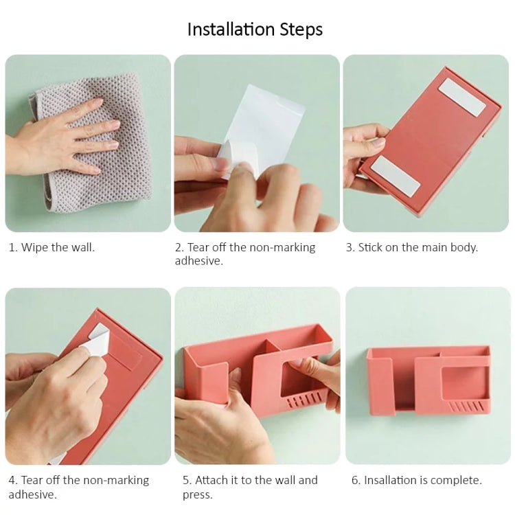 Double Grid Wall-Mounted Storage Box Remote Control Sundries Organizer Mobile Phone Charging Holder(Blue) - free shipping - PMC TechLife - Order now!