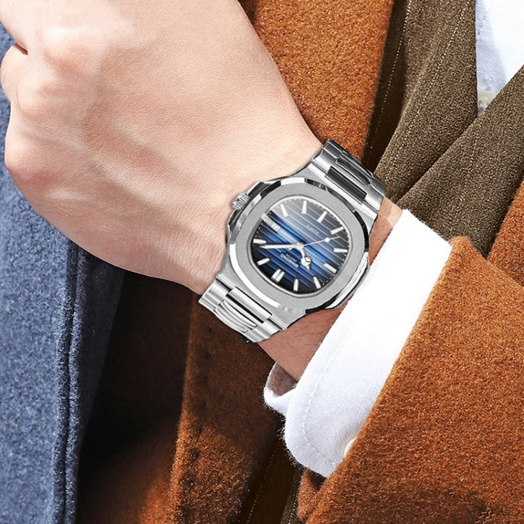 BINBOND B1885 30m Waterproof Retro Luminous Square Men Quartz Watch, Color: Black Steel-Blue-White - free shipping - PMC TechLife - Order now!