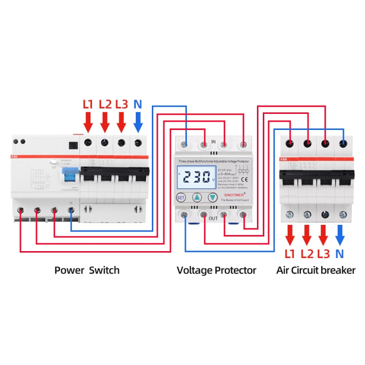 SINOTIMER STVP-932 63A 3-phase 380V LCD Self-resetting Adjustable Surge Voltage Protector - free shipping - PMC TechLife - Order now!