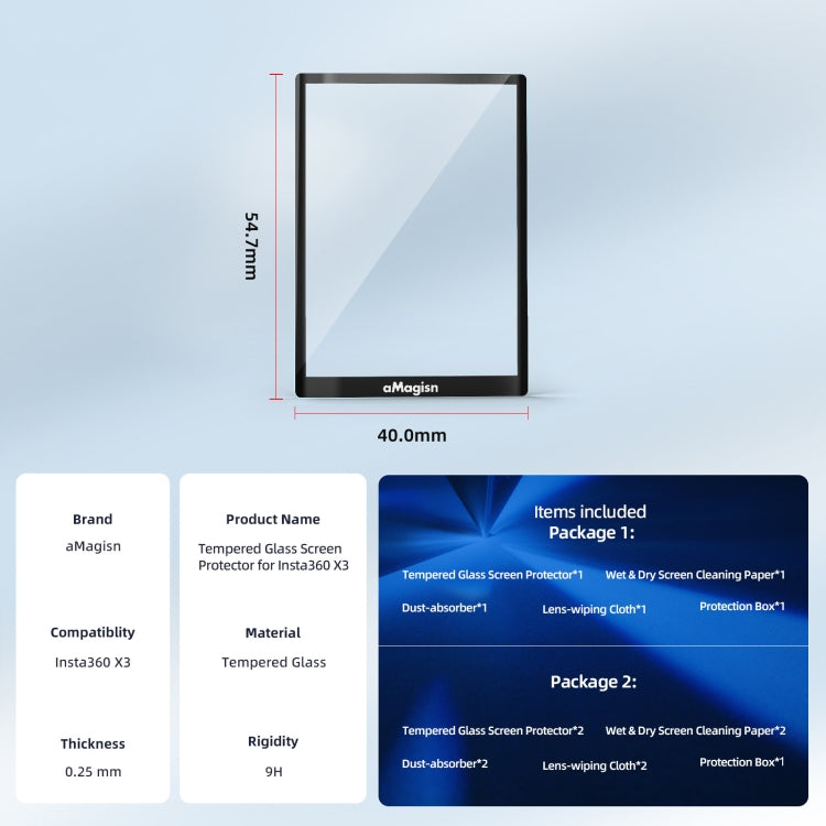 For Insta360 X3 aMagisn Screen Tempered Film Protection Sports Camera Accessories, Specification: 2sets - Protective Film & Stickers by aMagisn | Online Shopping South Africa | PMC TechLife | Buy Now Pay Later Mobicred