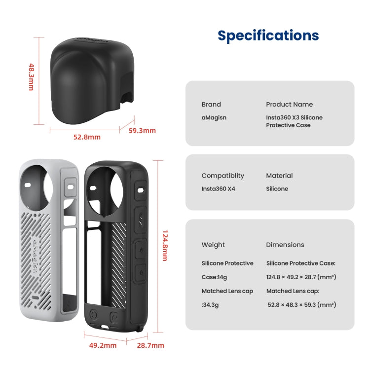 For Insta360 X4 AMagisn Silicone Protective Cover Body Case + Lens Cover Black - Case & Bags by aMagisn | Online Shopping South Africa | PMC TechLife | Buy Now Pay Later Mobicred