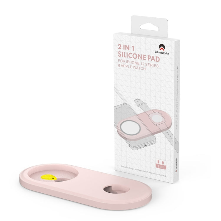 For Apple Watch / iPhone AhaStyle PT135 2 In 1 Silicone Wireless Charging Base(Pink) - Charger / Holder by AhaStyle | Online Shopping South Africa | PMC TechLife | Buy Now Pay Later Mobicred
