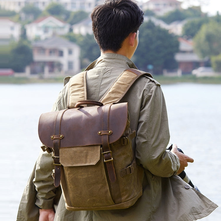 Vintage Camera Bag Waterproof Canvas Backpack with Laptop Compartment Tripod Holder(Army Green) - Backpack by PMC TechLife | Online Shopping South Africa | PMC TechLife | Buy Now Pay Later Mobicred