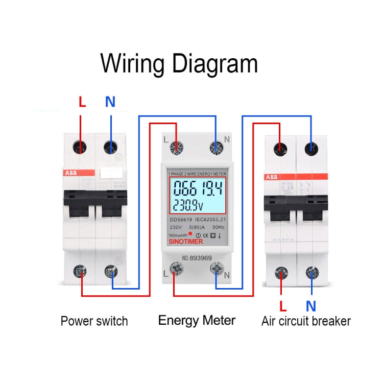 SINOTIMER DDS6619 80A 230V Din Rail Single Phase Energy Meter Voltage Current Power Meter With Backlight - Other Tester Tool by SINOTIMER | Online Shopping South Africa | PMC Jewellery | Buy Now Pay Later Mobicred