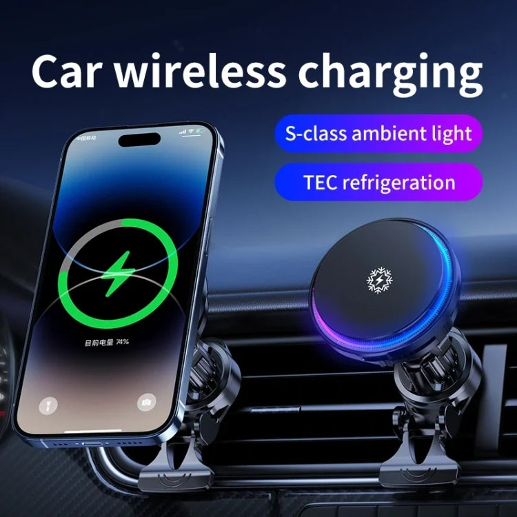15W Car Wireless Charger Semiconductor Heat Dissipation Mobile Phone Holder RGB Light(Black) - Wireless Charger Holders by PMC TechLife | Online Shopping South Africa | PMC TechLife | Buy Now Pay Later Mobicred