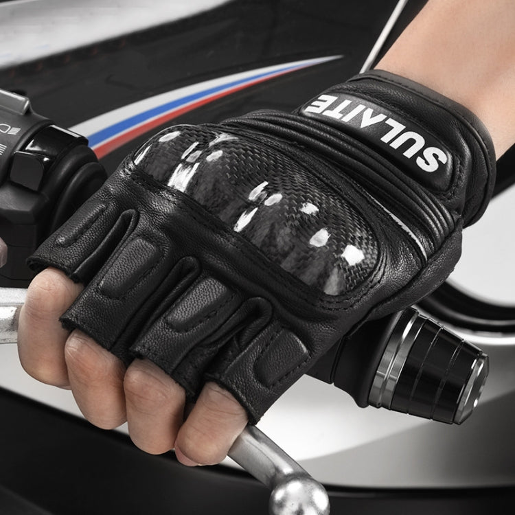 SULAITE Motorcycle Sheepskin Carbon Fiber Breathable Half-finger Riding Gloves, Size: L(Black) - free shipping - PMC TechLife - Order now!