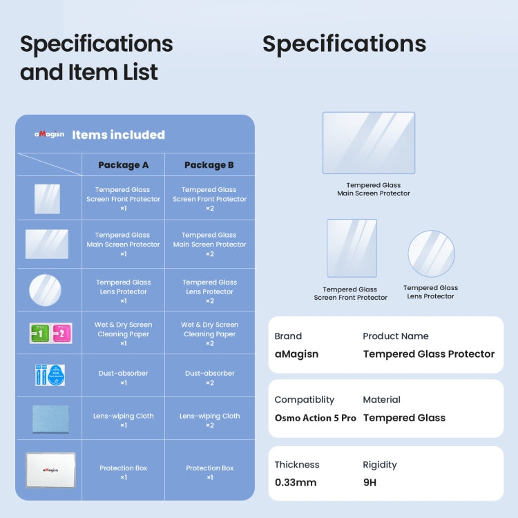 For DJI Osmo Action 5 Pro aMagisn 9H Hardness Tempered Glass Set Package A - free shipping - PMC TechLife - Order now!