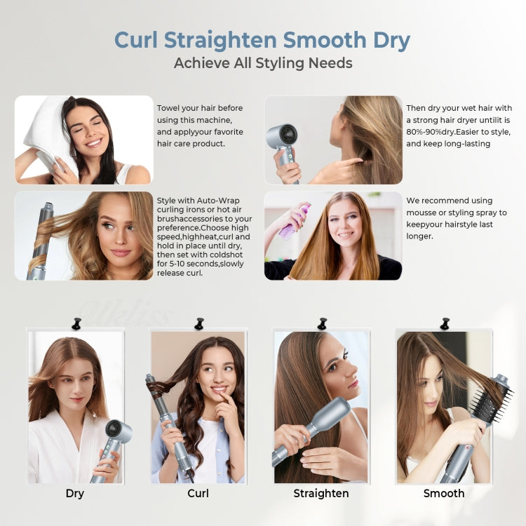 5 in 1 Hot Air Comb Automatic Curling Negative Ion Hair Dryer, Color: Gray EU Plug - free shipping - PMC TechLife - Order now!