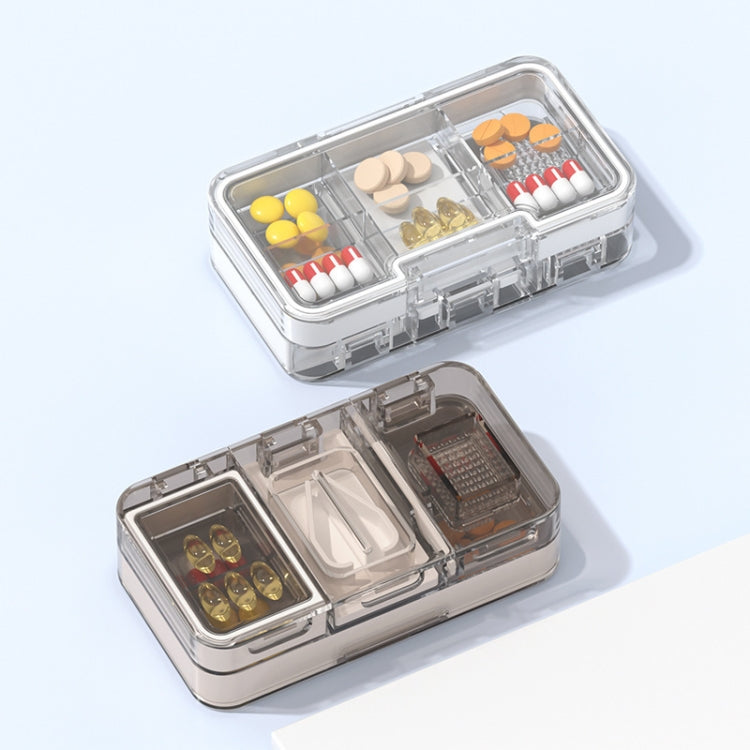 3 In 1 Double-layer Cutting and Grinding Medicine Box Travel Pill Organizer Case(Black) - free shipping - PMC TechLife - Order now!