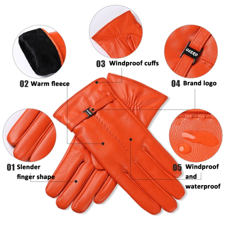 OZERO Women Sheepskin Warm Gloves with Fleece Lining Split Finger Elasticated Gloves, Size: M(Red Coffee) - Full Finger Gloves by OZERO | Online Shopping South Africa | PMC TechLife | Buy Now Pay Later Mobicred