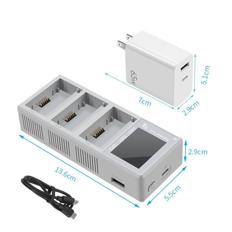 For DJI Mini 4 Pro / Mini 3 Pro / Mini 3 YX Color Screen 3-Way Charger Battery Manager With 65W US Plug - free shipping - PMC TechLife - Order now!