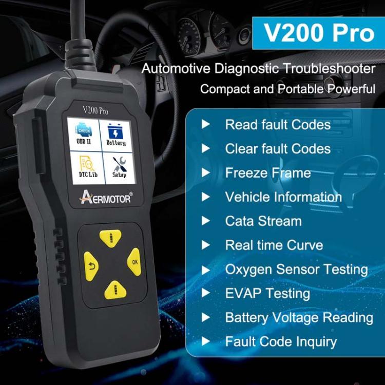AERMOTOR V200PRO Car Troubleshooter Engine Inspection Scanner Readout Card ELM327 Battery Inspection Tool(Black) - free shipping - PMC TechLife - Order now!