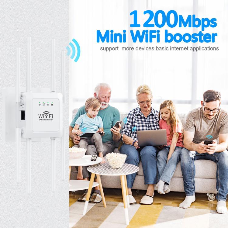 U18 1200Mbps 2.4G & 5G Wireless Repeater WiFi Signal Amplifier With 8 Antenna US Plug White - Broadband Amplifiers by PMC TechLife | Online Shopping South Africa | PMC TechLife | Buy Now Pay Later Mobicred