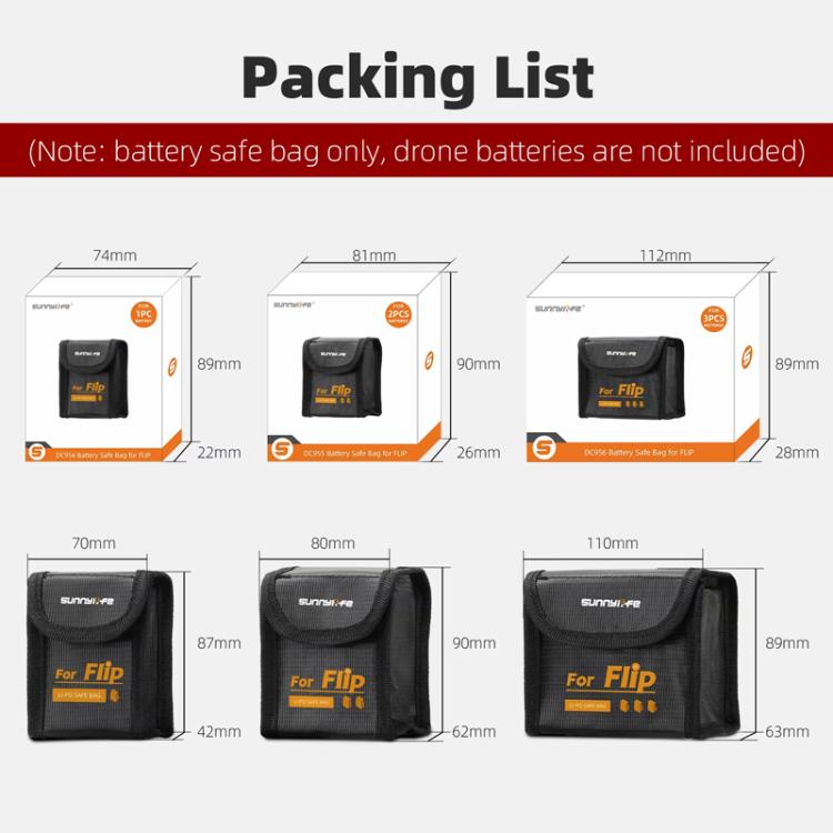 For DJI Flip Sunnylife Battery Explosion Proof Bag Li-ion Safety Storage Bag Flame Retardant Protective Bag Small (For 1 Battery) - free shipping - PMC TechLife - Order now!