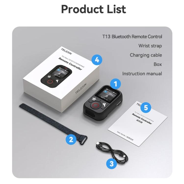 TELESIN T13 60m Sports Camera Wireless Bluetooth Remote Control For GoPro HERO13 Black /12 Black /11 Black /10 Black /9 Black /8 Black /Max(Black) - free shipping - PMC TechLife - Order now!
