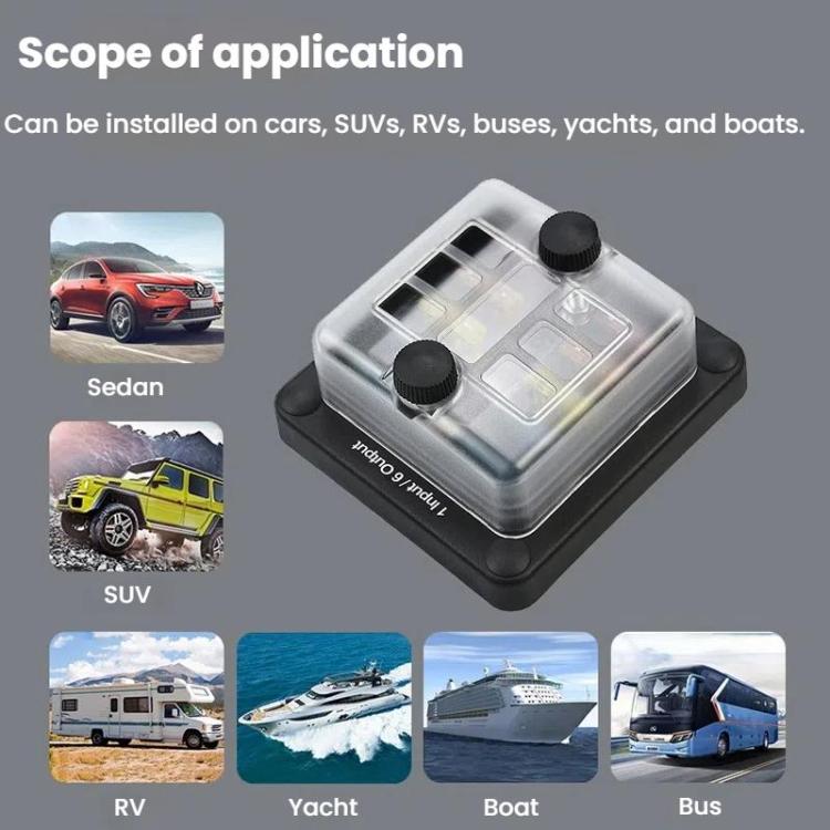 6-Way Waterproof Fuse Box With LED Indicator And Sticker(ZH-1704A1) - Fuse by PMc TechLife | Online Shopping South Africa | PMc TechLife | Buy Now Pay Later Mobicred