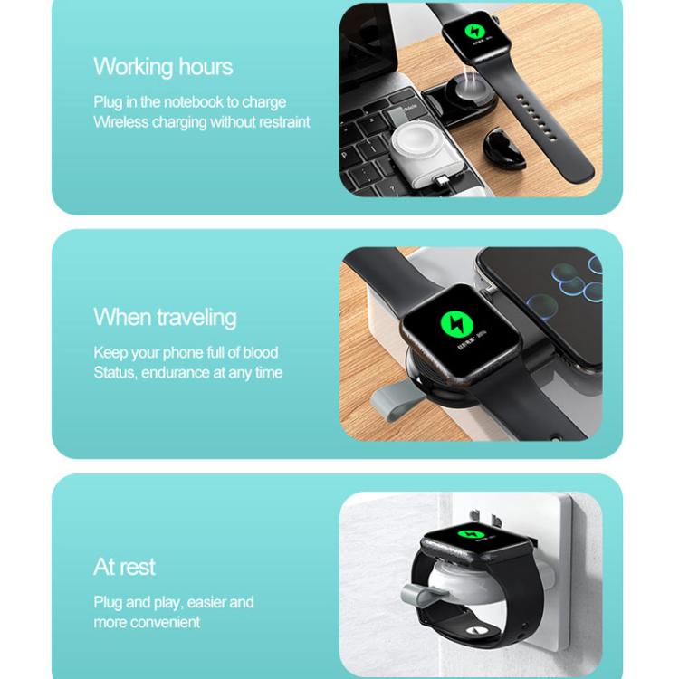 For Apple Watch 1/2/3/4/5/6/7/8/9/10/SE Portable Magnetic Wireless Charger Type-C Smart Wireless Charger(Black) - Charger / Holder by PMC TechLife | Online Shopping South Africa | PMC TechLife | Buy Now Pay Later Mobicred