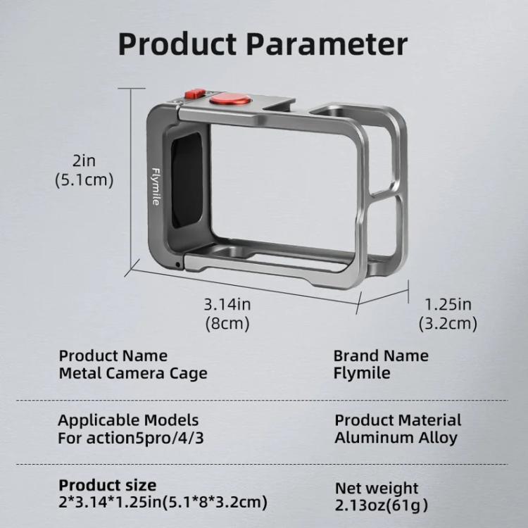 For DJI Osmo Action 5 Pro/4/3 Flymile Metal Protective Cage with Cold Shoe Mount(Metal Color) - free shipping - PMC TechLife - Order now!