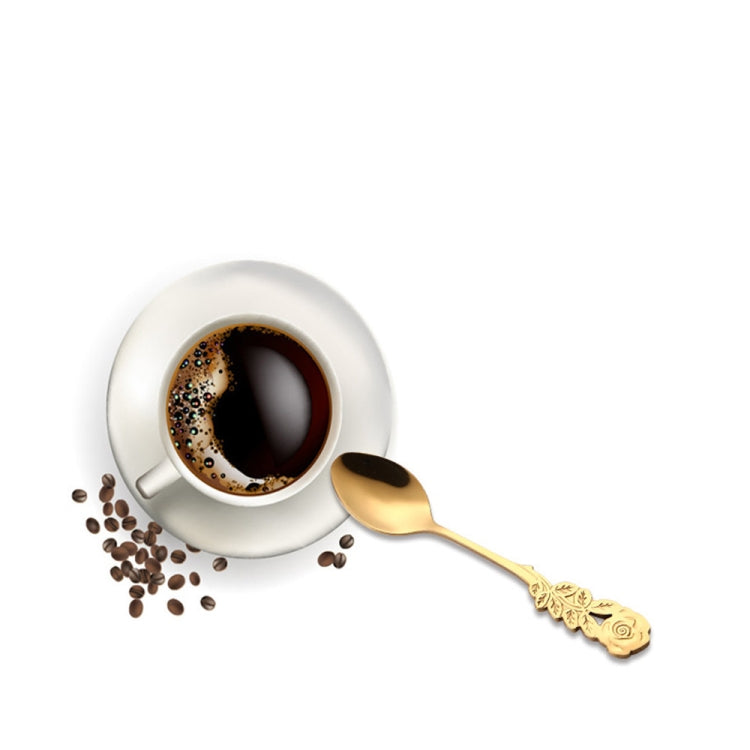 Small Mini Stainless Steel Rose Flower Coffee Spoon Strring Spoon Teaspoon Tea Spoon Dessert Spoon Long Handle Tableware(Black Gold) - free shipping - PMC TechLife - Order now!