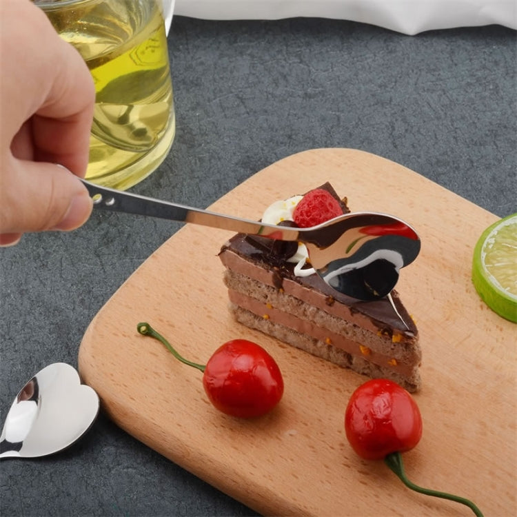 2 PCS Stainless Steel Spoon Portable Metal Coffee Teaspoon Creative Love Heart Shaped Wedding Party Gift Dinnerware, Color:Gold Single Hole Love - free shipping - PMC TechLife - Order now!