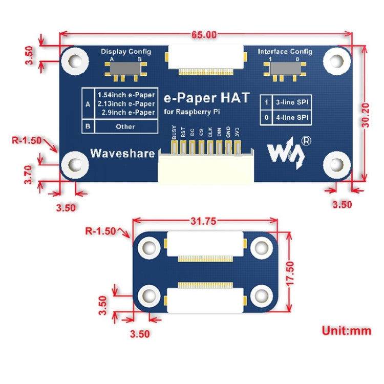 Waveshare 7.5 inch 640x384 E-Ink Display HAT for Raspberry Pi, Three-color, SPI Interface - free shipping - PMC TechLife - Order now!