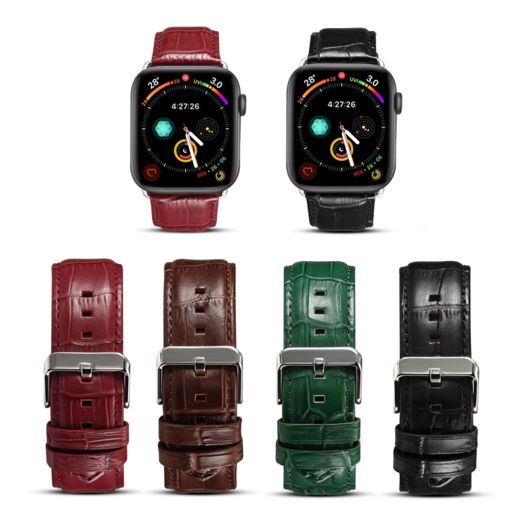 Denior Crocodile Grain Watch Cowhide Leather Watch Band for Apple Watch Series 7 45mm / 6 & SE & 5 & 4 44mm / 3 & 2 & 1 42mm (Green) - free shipping - PMC TechLife - Order now!