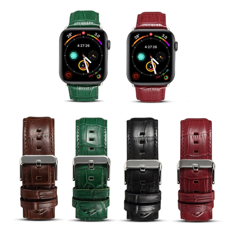 Denior Crocodile Grain Watch Cowhide Leather Watch Band for Apple Watch Series 7 41mm / 6 & SE & 5 & 4 40mm / 3 & 2 & 1 38mm (Green) - free shipping - PMC TechLife - Order now!