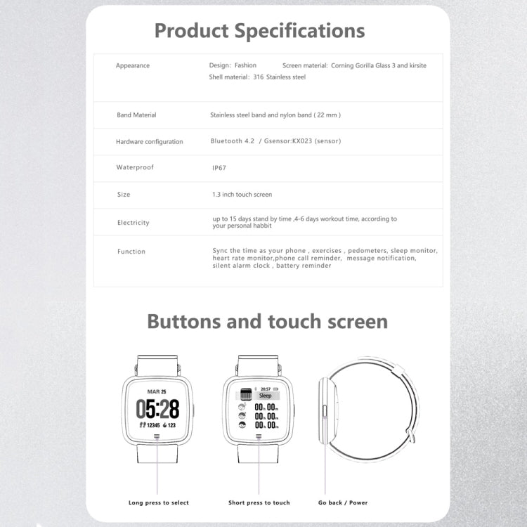 DTNO.1 G12 1.3 inches OLED Color Screen Smart Bracelet IP67 Waterproof, Steel Watchband, Support Call Reminder /Heart Rate Monitoring /Sedentary Reminder /Multi-sport Mode(Black) - free shipping - PMC TechLife - Order now!