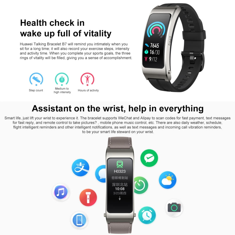 Original Huawei TalkBand B7 Smart Bracelet, 1.53 inch Screen, Support Bluetooth Call / Heart Rate / Blood Oxygen / Sleep Monitoring (Black) - free shipping - PMC TechLife - Order now!