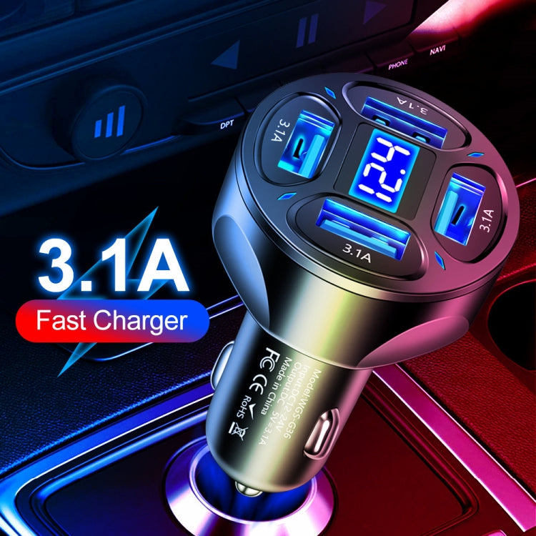 WGS-G36 3.1A 4 in 1 Digital Display Car Charger with Voltmeter (White) - free shipping - PMC TechLife - Order now!
