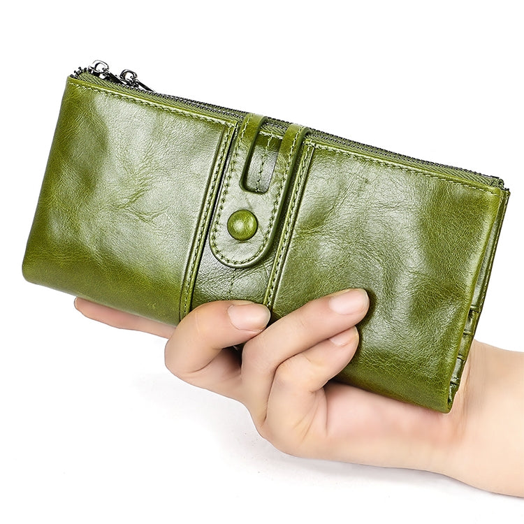 3520 Long Cowhide Leather Folding Anti-magnetic RFID Wallet for Ladies, with Card Slots(Blue) - free shipping - PMC TechLife - Order now!