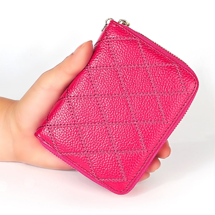 KB213 Diamond Texture Zipper Cowhide Leather Double Row Organ Shape Multiple Card Slots Anti-magnetic RFID Wallet Clutch Bag for Ladies (Light Pink) - free shipping - PMC TechLife - Order now!