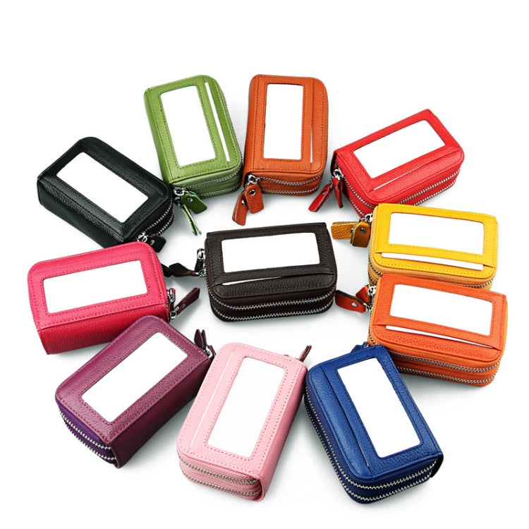 Genuine Cowhide Leather Dual Layer Solid Color Zipper Card Holder Wallet RFID Blocking Coin Purse Card Bag Protective Case with 11 Card Slots & Coin Position, Size: 11*7.5*4.5cm(Pink) - Antimagnetic RFID Package by PMC TechLife | Online Shopping South Africa | PMC TechLife | Buy Now Pay Later Mobicred