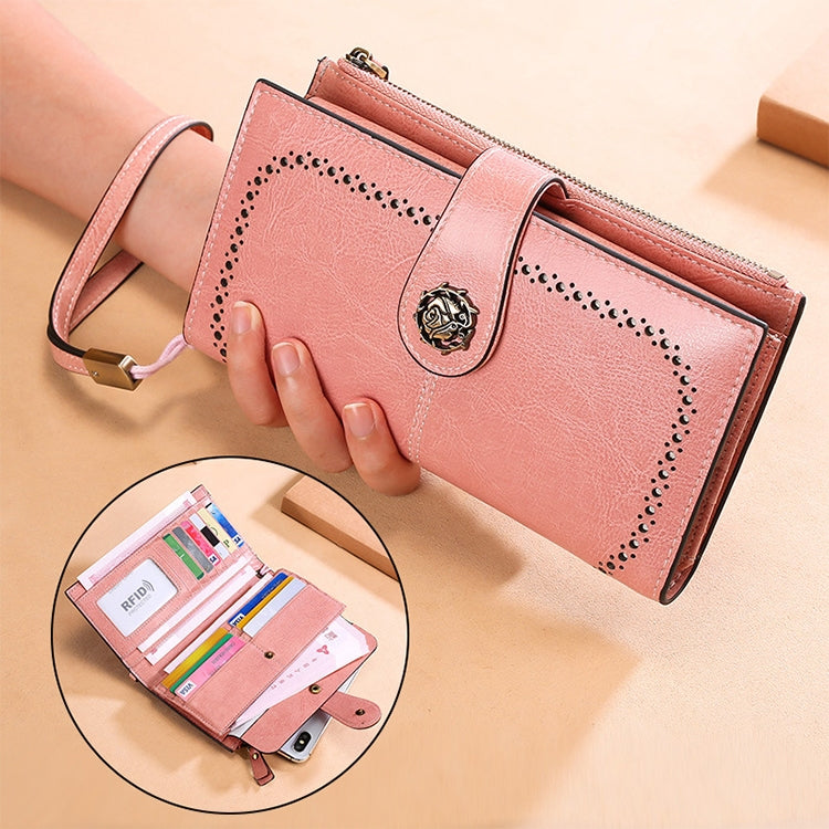 3526 Vintage Oil Wax Texture Large Capacity Long Multi-function Anti-magnetic RFID Wallet Clutch for Ladies (Yellow) - Antimagnetic RFID Package by PMC TechLife | Online Shopping South Africa | PMC TechLife | Buy Now Pay Later Mobicred