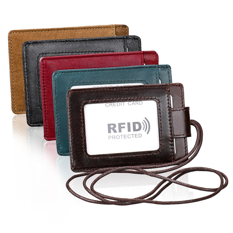 KB153 Antimagnetic RFID Leather Card Holder ID Card Badge with Lanyard(Yellowish-brown) - Antimagnetic RFID Package by PMC TechLife | Online Shopping South Africa | PMC TechLife | Buy Now Pay Later Mobicred