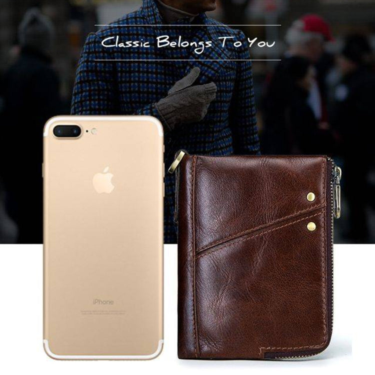 3533 Antimagnetic RFID Top-grain Leather Crazy Horse Texture Men Business Leisure Wallet (Coffee) - Antimagnetic RFID Package by PMC TechLife | Online Shopping South Africa | PMC TechLife | Buy Now Pay Later Mobicred